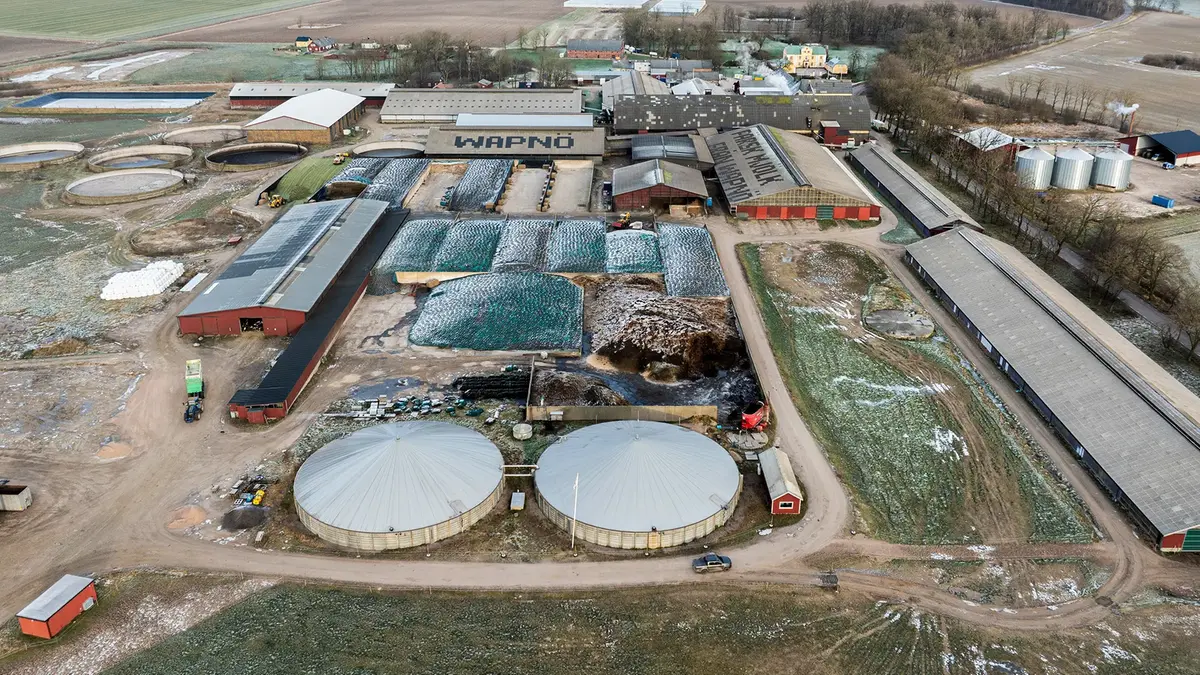 Flygbild över Wapnös biogasanläggning