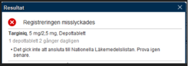 Skärmbild över det kända felet