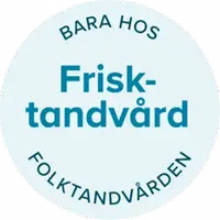 Blå cirkel med texten Frisktandvård - bara hos Folktandvården.