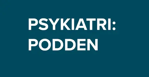 Blå färgplatta med texten Psykiatri: podden.
